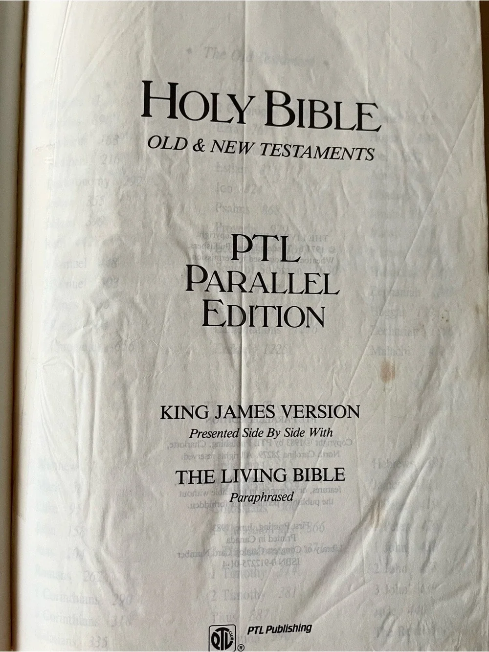 PTL Parallel Bible KJV & The Living Bible Large Print Burgundy Leatherette 1983